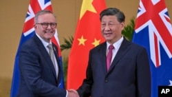 Perdana Menteri Australia Anthony Albanese bertemu Presiden China Xi Jinping di tengah pertemuan puncak G-20 di Nusa Dua, Bali, 15 November 2022. (Foto: Mick Tsikas/AAP Image via AP)