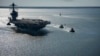 Kapal induk AS USS Gerald R. Ford sedang melakukan latihan manuver laut di Newport News, Virginia, 8 April 2017. (Foto:Mass Communication Specialist 2nd Class Ridge Leoni/U.S. Navy via AP)