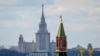FILE - This picture taken May 2, 2022, shows the Kremlin's towers and Russian State University in the background, in central Moscow. 