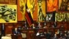 Ecuador's President Guillermo Lasso speaks during his political trial at the National Assembly headquarters in Quito on May 16, 2023. 