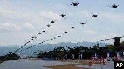 The South Korean army's drones fly during South Korea-U.S. joint military drills at the Seungjin Training Grounds in Pocheon, South Korea, May 25, 2023.