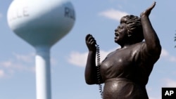 FILE - A statue of the late civil rights activist Fannie Lou Hamer is displayed in a memorial garden in her hometown of Ruleville, Mississippi, on Oct. 5, 2017.