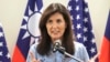 Nikki Haley, former United States ambassador to the United Nations, speaks to the media during her news conference before leaving Taipei, Taiwan, Aug. 24, 2024.