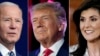 Le président Joe Biden, l'ancien président Donald Trump et la candidate républicaine à la présidentielle, l'ancienne ambassadrice de l'ONU Nikki Haley s'exprime. (Photo AP)