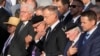 German President Frank-Walter Steinmeier (L) and Polish President Andrzej Duda (3rd R) participate in commemorations to the Warsaw Uprising on the eve of the 80th anniversary in Warsaw, Poland, July 31, 2024. 
