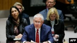 Le secretaire d'Etat américain Rex Tillerson lors du conseil de sécurité de l'ONU, à New York, le 15 decembre 2017.