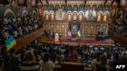 Перша леді України Олена Зеленська виступає в Інституті жінок, миру та безпеки Джорджтаунського університету у Вашингтоні, округ Колумбія, 21 вересня 2023 року.