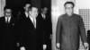 Samdech Norodom Sihanouk, Head of State and Chairman of the National United Front of Cambodia, and Samdech Penn Nouth, Chairman of the Political Bureau of the N.U.F.C. Central Committee and Prime Minister of the Royal Government of National Union of Cambodia, on April 21, 1975, went to the Guest House in Pyongyang, North Korea and met with President Kim Il Sung, right, of the Democratic People’s Republic of Korea. (AP Photo)