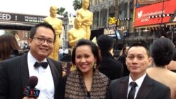 Tim VOA di Red Carpet Oscars 2014. Dari kiri ke kanan: Ian Umar, Ningrum Spicer, Irfan Ihsan.