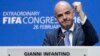Newly elected FIFA president Gianni Infantino of Switzerland during a press conference after the second election round during the extraordinary FIFA congress in Zurich, Switzerland, Feb. 26, 2016.
