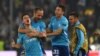 Les joueurs de Marseille exultent après leur qualification pour la finale de l'Europa League, Salzbourg, Autriche, le 3 mai 2018