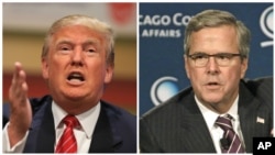 Wasu cikin 'yan siyasan Amurka Donald Trump a hagu da Jeb Bush a dama dukansu 'yan jam'iyyar Republican