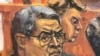 ARCHIVO - El expresidente de Honduras Juan Orlando Hernández asiste a su juicio por cargos de tráfico de drogas en EEUU en un tribunal federal en el distrito de Manhattan de la ciudad de Nueva York, el 7 de marzo de 2024 en este boceto de la sala del tribunal. 