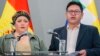 Wakil Menteri Luar Negeri Bolivia Freddy Mamani (kanan) berbicara di samping Menteri Luar Negeri sementara Maria Nela Prada dalam konferensi pers terkait pemutusan hubungan diplomatik Bolivia terhadap Israel, di La Paz, Bolivia, pada 31 Oktober 2023. (Foto: Handout/AFP)