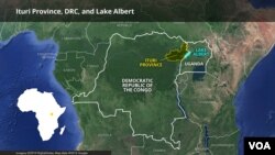 ramani ya DRC, mkoa wa Ituri na ziwa Albert