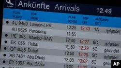 Düsseldorf hava alanında uçakların varış tablosu