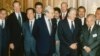 Foreign ministers attending the Paris Peace Conference on Cambodia pose prior to the meeting, Oct. 23, 1991. Front row L-R: United Nations Secretary General Javier Perez de Cuellar, Roland Dumas of France, Cambodia's Prince Norodom Sihanouk, back row L-R: unidentified, U.S. Secretary of State James Baker, Qian Qichen of China, Soviet Union's Boris Pankin, Burnei's Prince Mohamed Bolkiah, Great Britain's Lord Caithness, unidentified, Thailand's Asa Sarasin. (AP Photo)