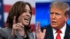 FILE - U.S. Vice President and Democratic presidential candidate Kamala Harris speaks on March 26, 2024, in Raleigh, North Carolina; former U.S. President and Republican candidate Donald Trump speaks in a debate with U.S. President Joe Biden in Atlanta, Georgia, on June 27, 2024.
